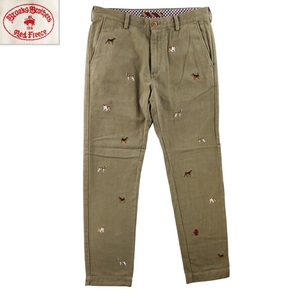 Brooks Brothers Red Fleece Pants Dogs Embroidered Corduroy Men's 34x32 - Picture 1 of 13